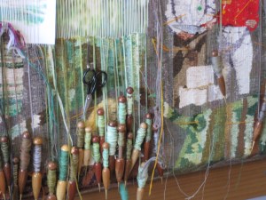 Close=up of tapestry loom